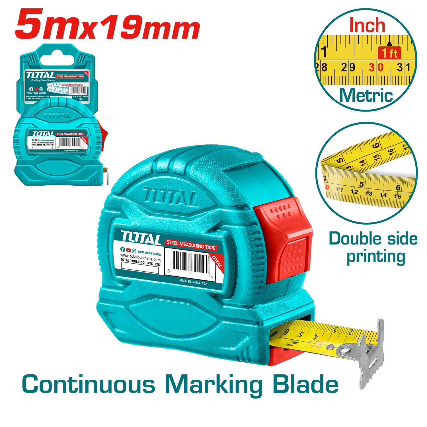 Total 5Mx19Mm Steel Measuring Tape TMT34519