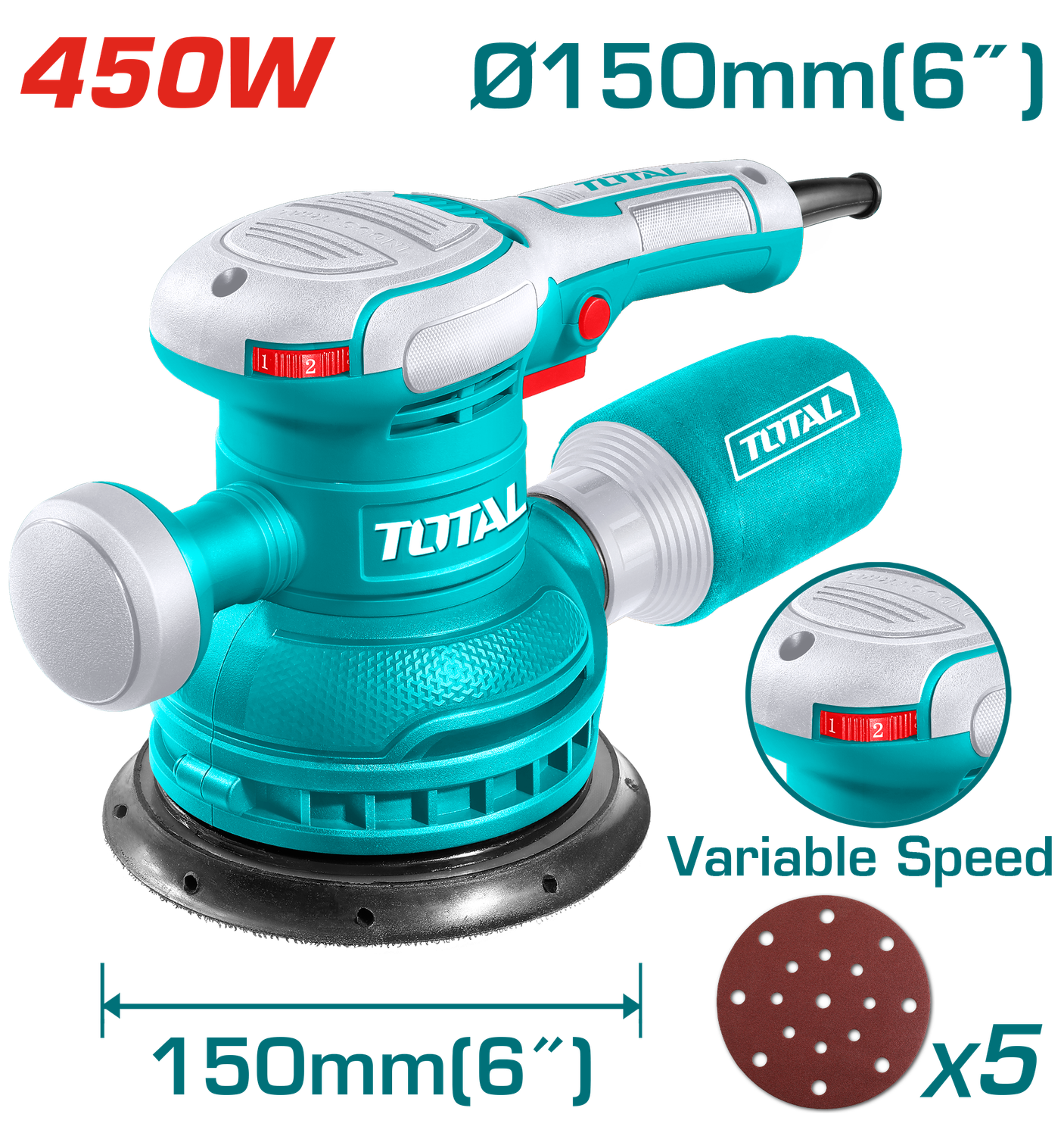 Total 450W Variable Speed Rotary Sander-TF2061506