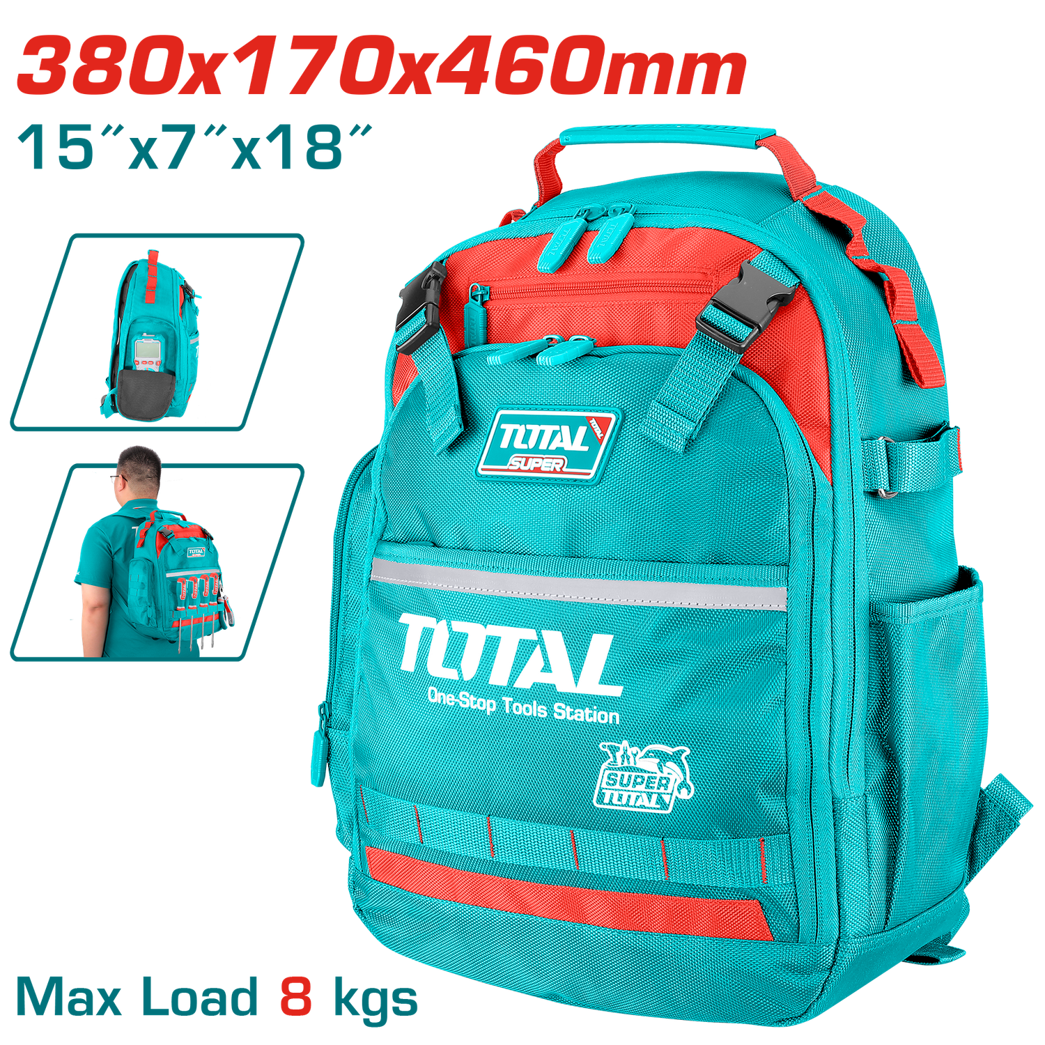 Total Heavy-Duty Tool Backpack Bag– 1680D Oxford, 8kg Load- THBP02025