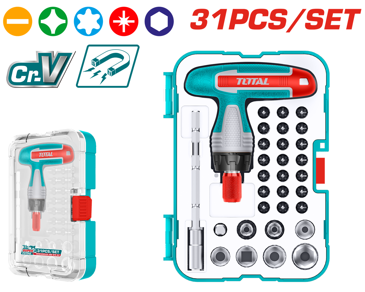 Total 31PCS T-Handle Ratchet Screwdriver &amp; Socket Set –TACSD30316