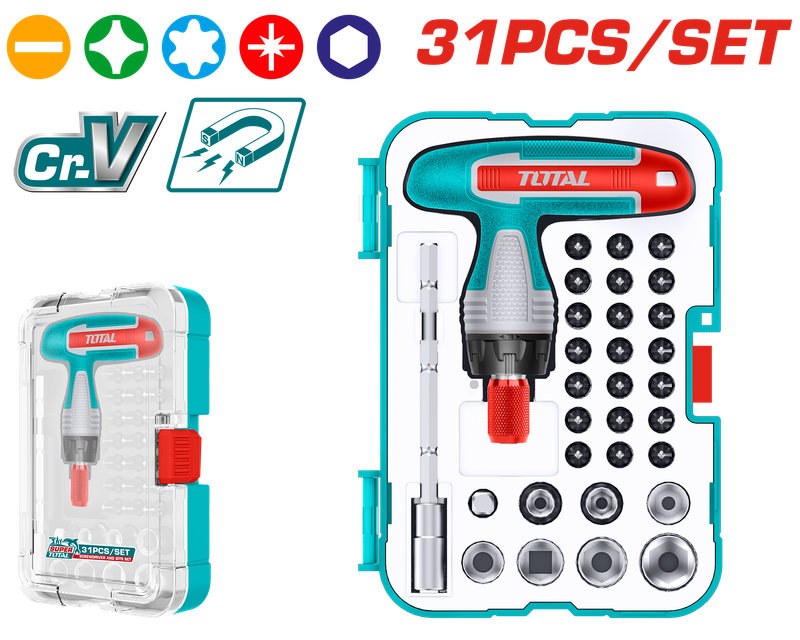 Total 31PCS T-Handle Ratchet Screwdriver &amp; Socket Set –TACSD30316