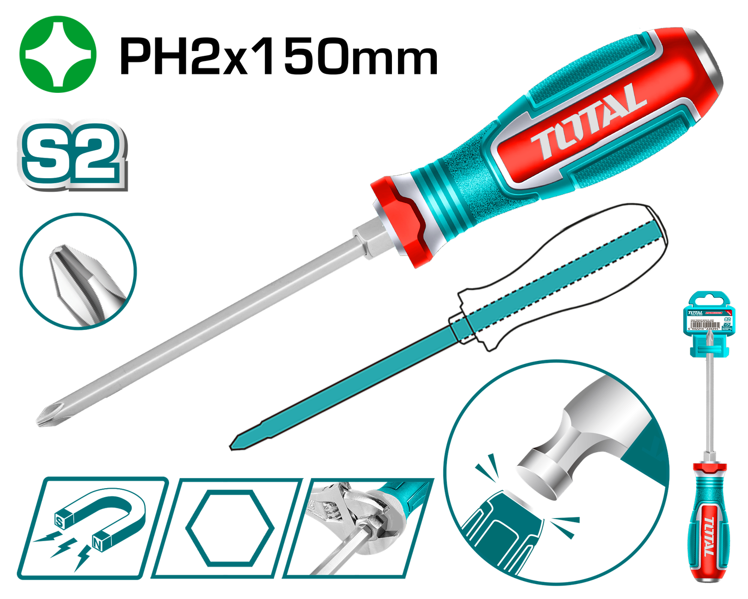 Magnetic Phillips Go-Through Screwdriver with Hex Shank – TGTPH2150