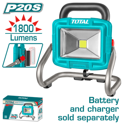 Cordless Portable LED Work Lamp, 20V Rechargeable Jobsite Light, 20W High-Output LED, 1800/900 Lumens Adjustable Brightness, Compact &amp; Durable Task Lighting-TWLI2025