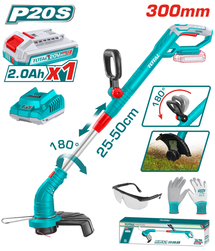 Total Lithium-Ion Grass Trimmer +20V Battery+ Charger - TGTLI20301