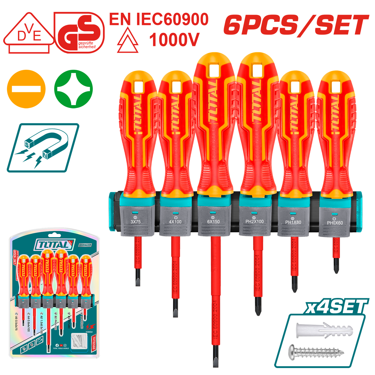 Total 6 Pcs Insulated Screwdriver Set- THTIS566
