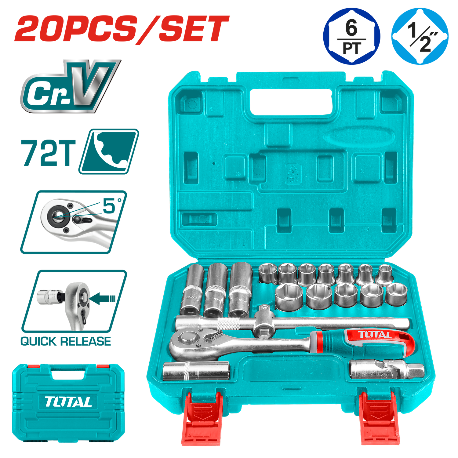Total 20 Pcs 1/2&quot; Socket Set- THT121201