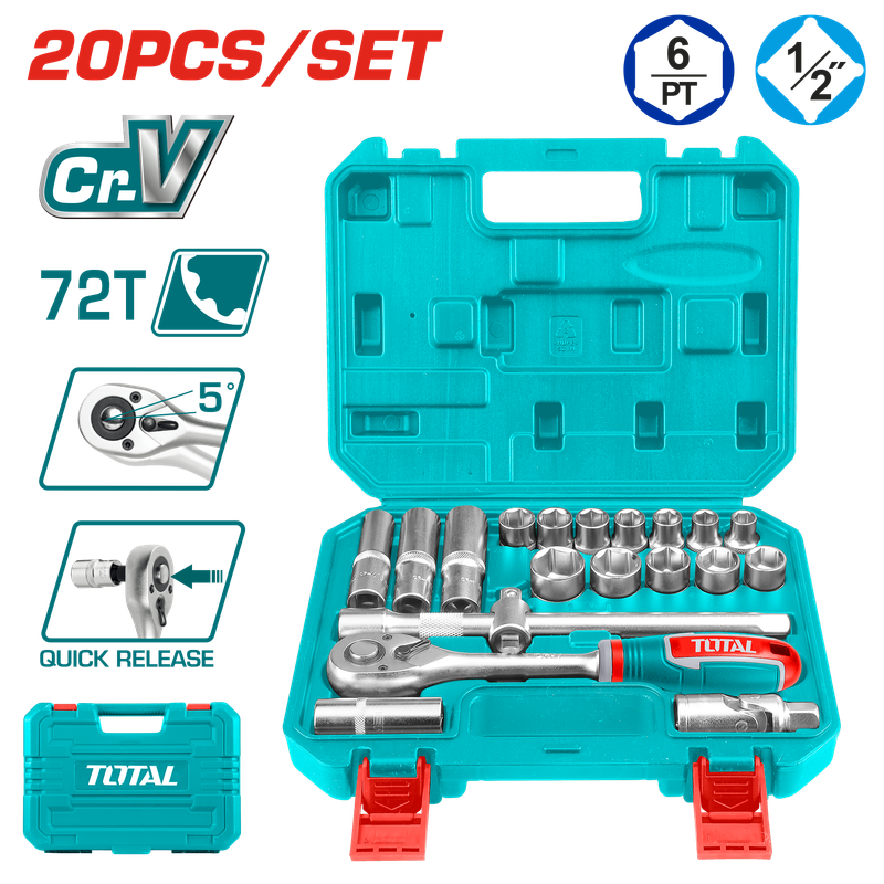 Total 20 Pcs 1/2" Socket Set- THT121201 Total 20 Pcs 1/2" Socket Set- THT121201