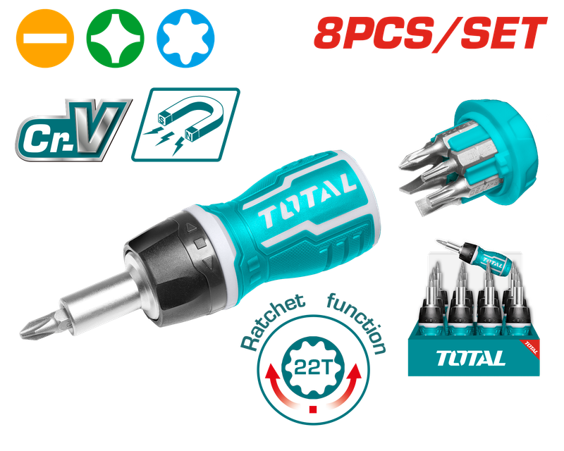 Total 8 IN 1  Stubby Screwdriver Set - TACSDS1726