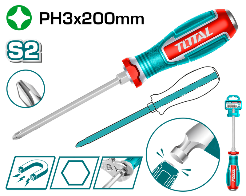 Total PH3 Go-Through Phillips Screwdriver – Magnetic Tip, S2 Steel Blade