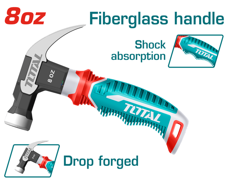 Total Mini Claw Hammer with Fiberglass Handle - THCH61008D