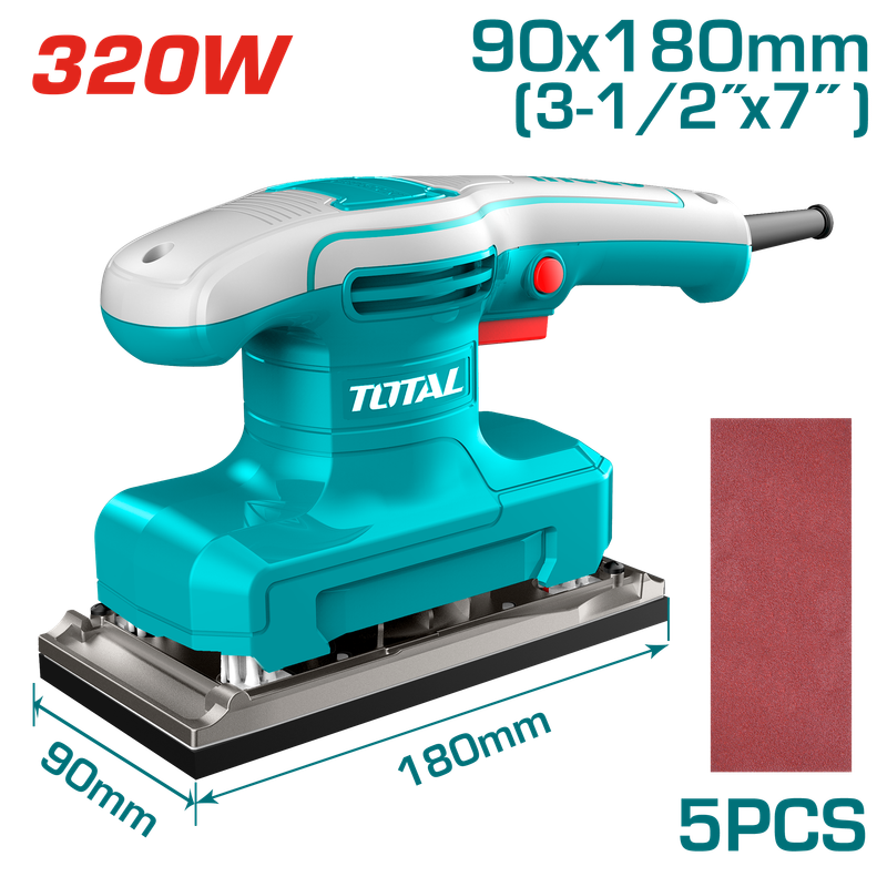 Total 320W Electric Sander – 14,000 RPM, Durable Aluminium Base, with Sandpapers &amp; Accessories- TF1301836
