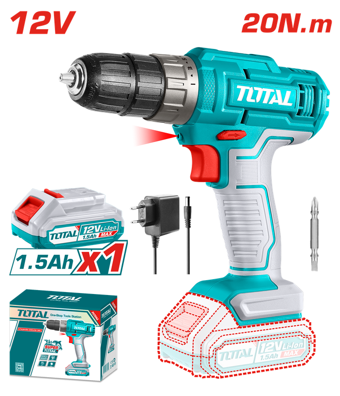 Total 12V Lithium-Ion Cordless Drill - TDLI1218