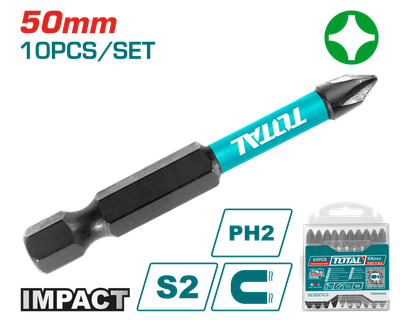 Total 50mm 10PCS Impact Screwdriver Bits Set - TACIM16PH223