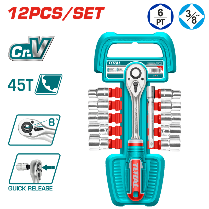 Total 12 Pcs 3/8" Socket Set - THT381121