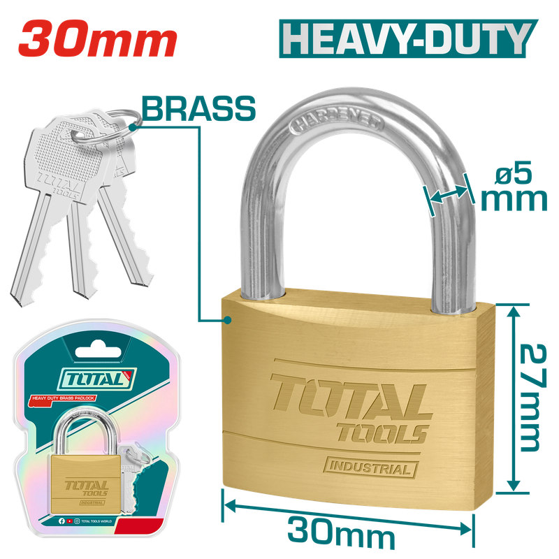 Total Heavy Duty Brass Padlock 30mm - TLK32302