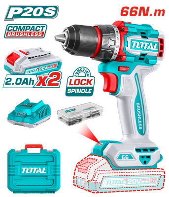 Total 20V Compact Brushless Drill with Dual Battery &amp; Kit-TDLI20668