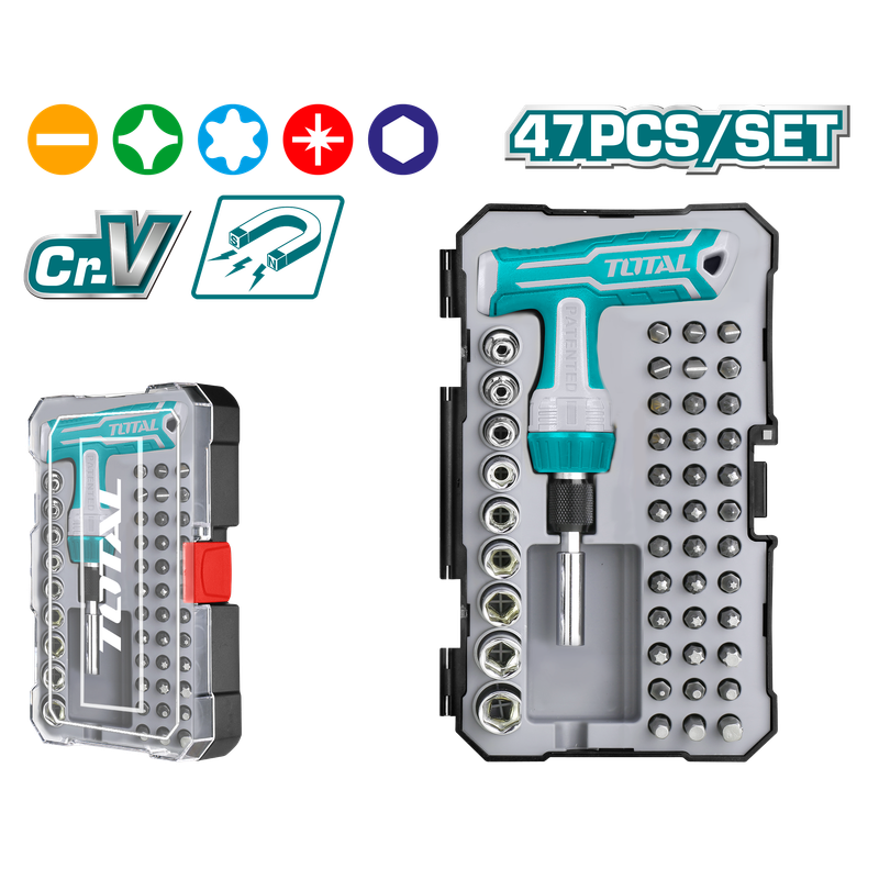 Total 47 Pcs T-Handle Wrench Screwdriver Set- TACSD30476