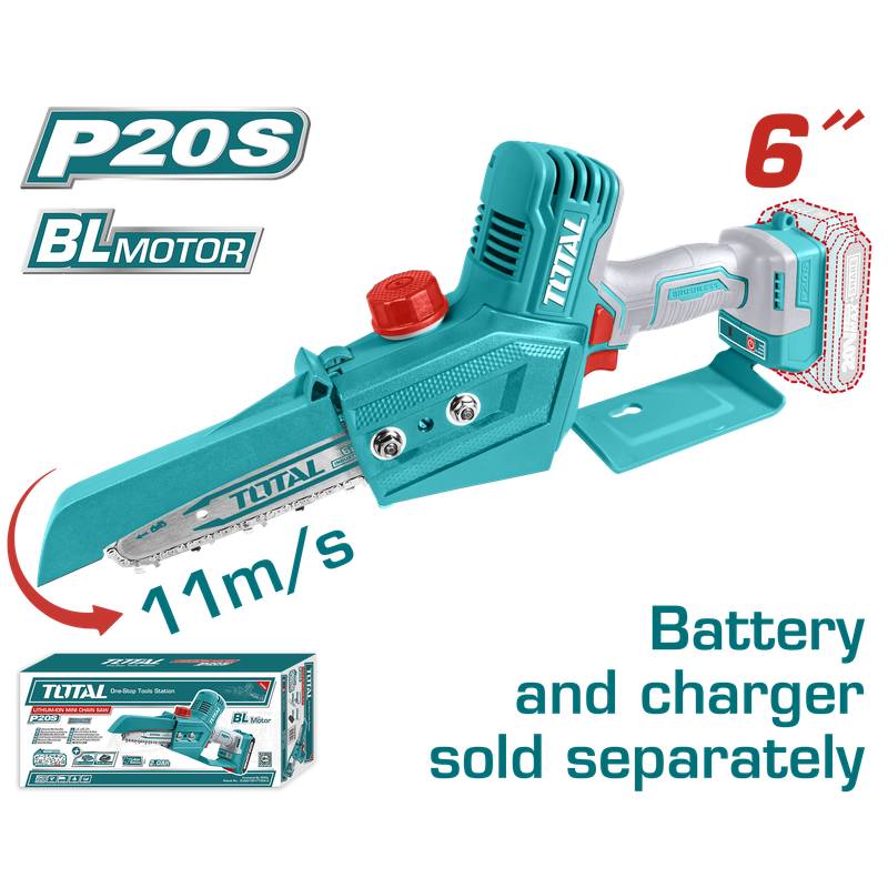 Total 20V Lithium-Ion Mini Chain Saw- TGSLI2068 Total 20V Lithium-Ion Mini Chain Saw- TGSLI2068