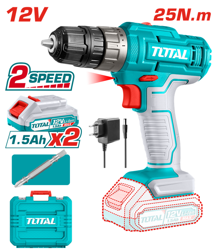 Total 12V 25Nm Lithium-Ion Cordless Drill - TDLI1228