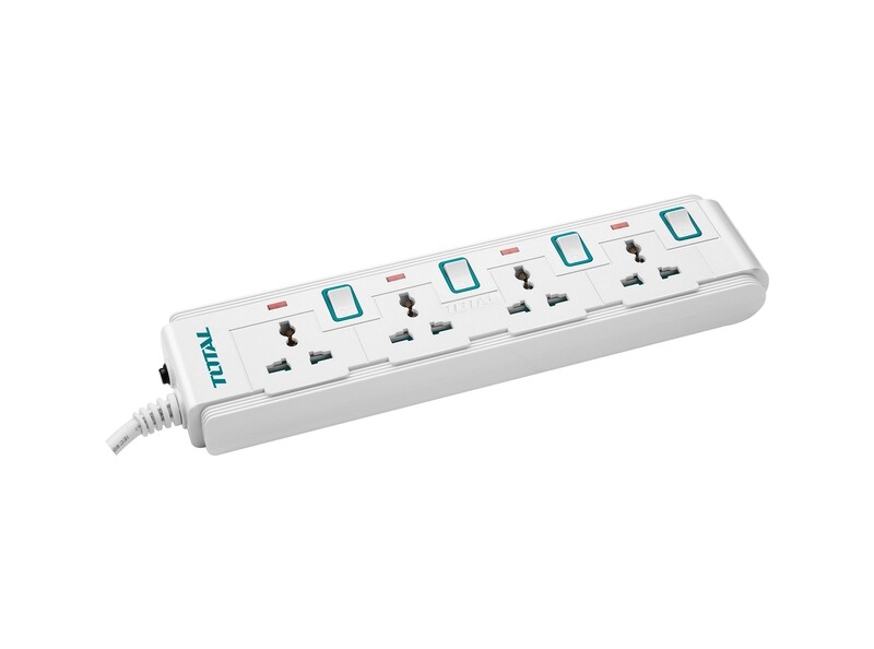 TOTAL Heavy Duty 4-Way Extension Socket | 3M Copper Cable | Individual Switches | Overload Protection | 13A - THES03041V