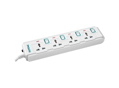 TOTAL Heavy Duty 4-Way Extension Socket | 3M Copper Cable | Individual Switches | Overload Protection | 13A - THES03041V