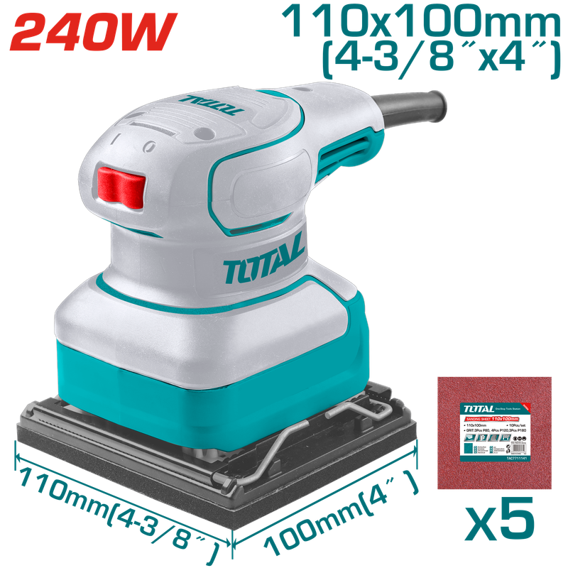 Total 240W Electric Sander with 5 Sandpapers &amp; Extra Carbon Brushes- TF2241108