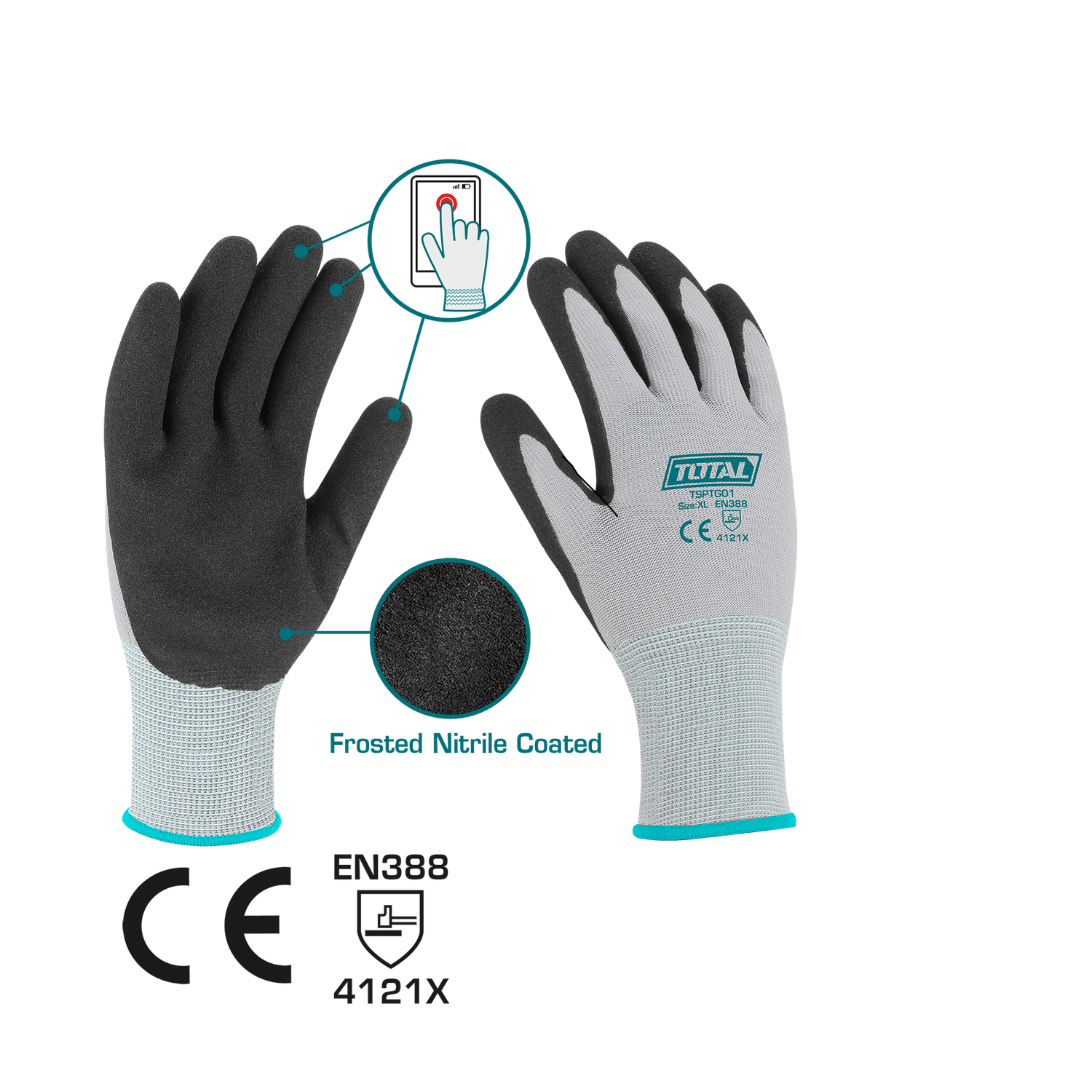 Total Nitrile Frosted Coated Gloves - TSPTG01