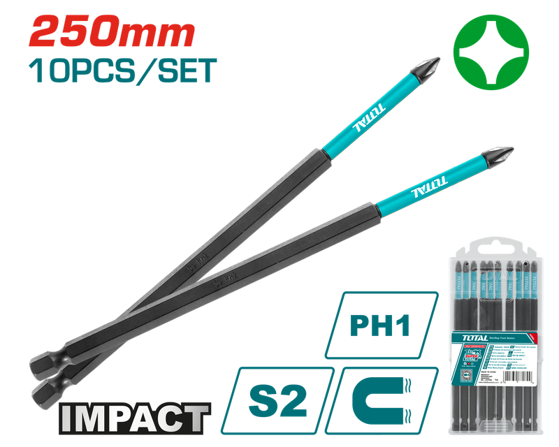 Total 10 PCS PH1*250mm Impact Screwdriver Bit – TACIM16PH1103