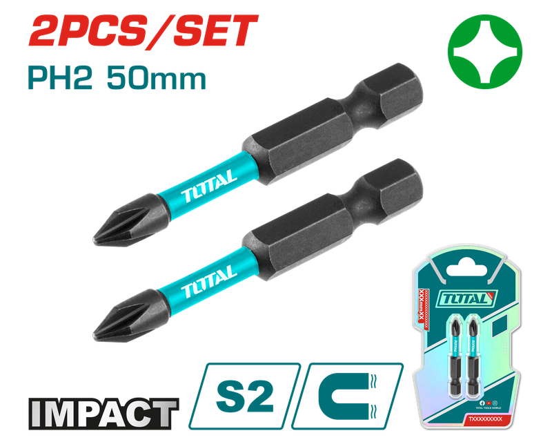 Total 2PCS 50mm Impact Screwdriver Bits Set - TACIM71PH250
