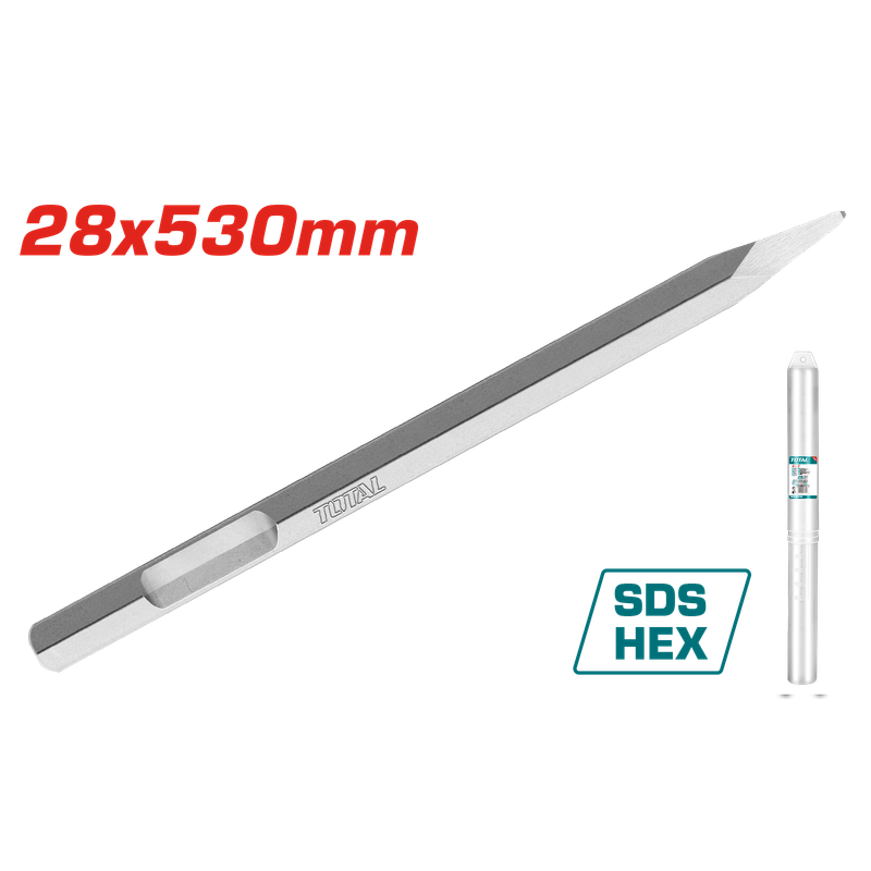 Total Heavy-Duty Hex Point Chisel – 28x520mm for Concrete &amp; Brick- TAC15342811