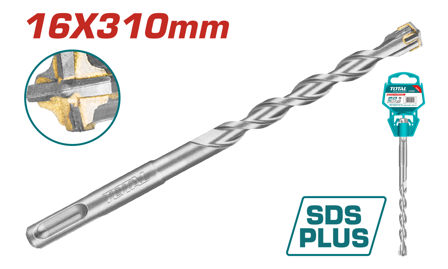 TOTAL SDS Plus Hammer Drill Bit 16mm x 310mm – TAC311604C