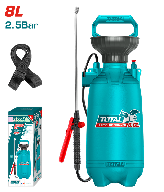 Total 8L Pressure Sprayer with Stainless Steel Lance, Carry Strap &amp; 2.5 Bar Pressure – THSPP30802