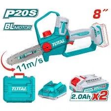 TOTAL TGSLI20882 20V Cordless Pruner Saw – 8" Bar | Brushless Motor | 11m/s Chain Speed | With 2 Batteries &amp; Charger
