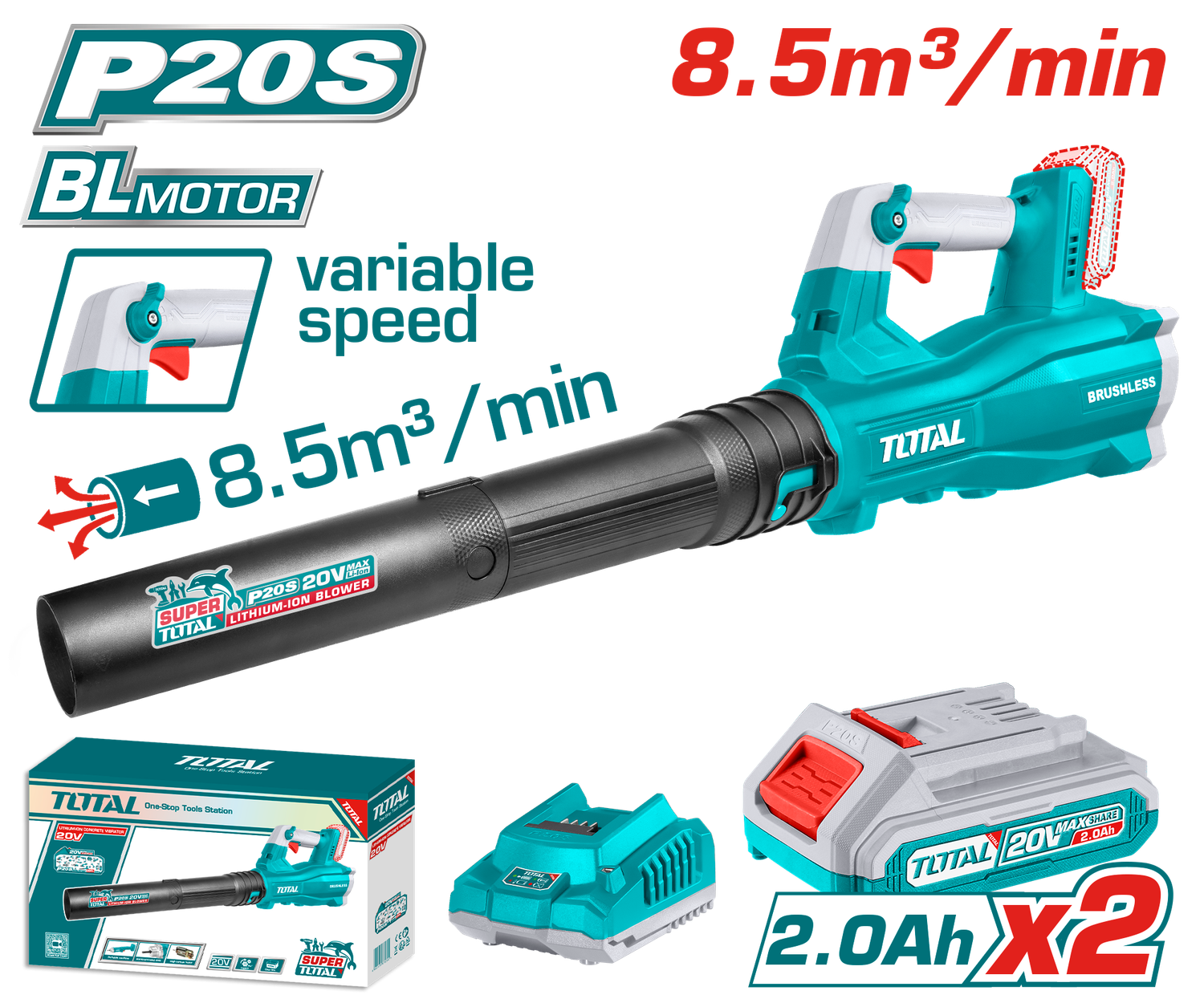 TOTAL 20V Brushless Cordless Air Blower (TABLI204282) – High Speed 18500RPM