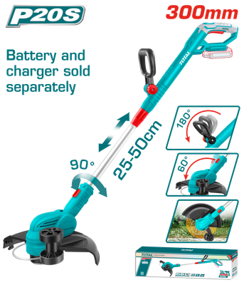 Total TGTLI20328 20V Cordless Grass Trimmer – 300mm Cutting Diameter, 8200RPM, In-line Wheel Edging