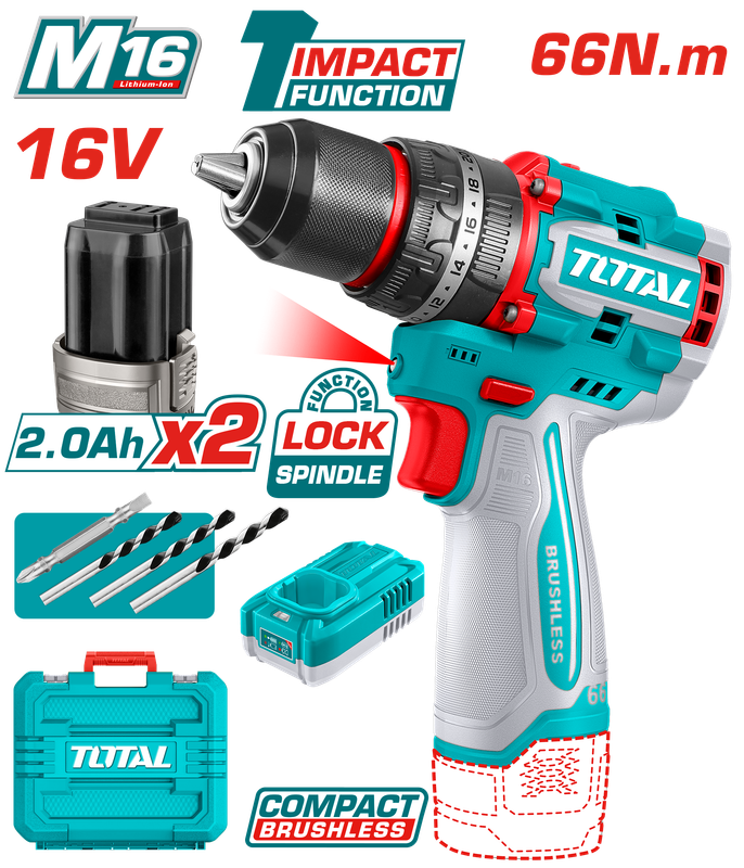 TOTAL Compact Brushless Drill Driver 16V - TIDLI166062