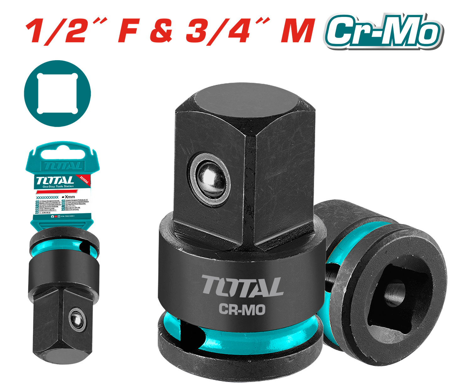 TOTAL Impact Socket Adapter 1/2" (F) × 3/4" (M) Cr-Mo – THIAD1234