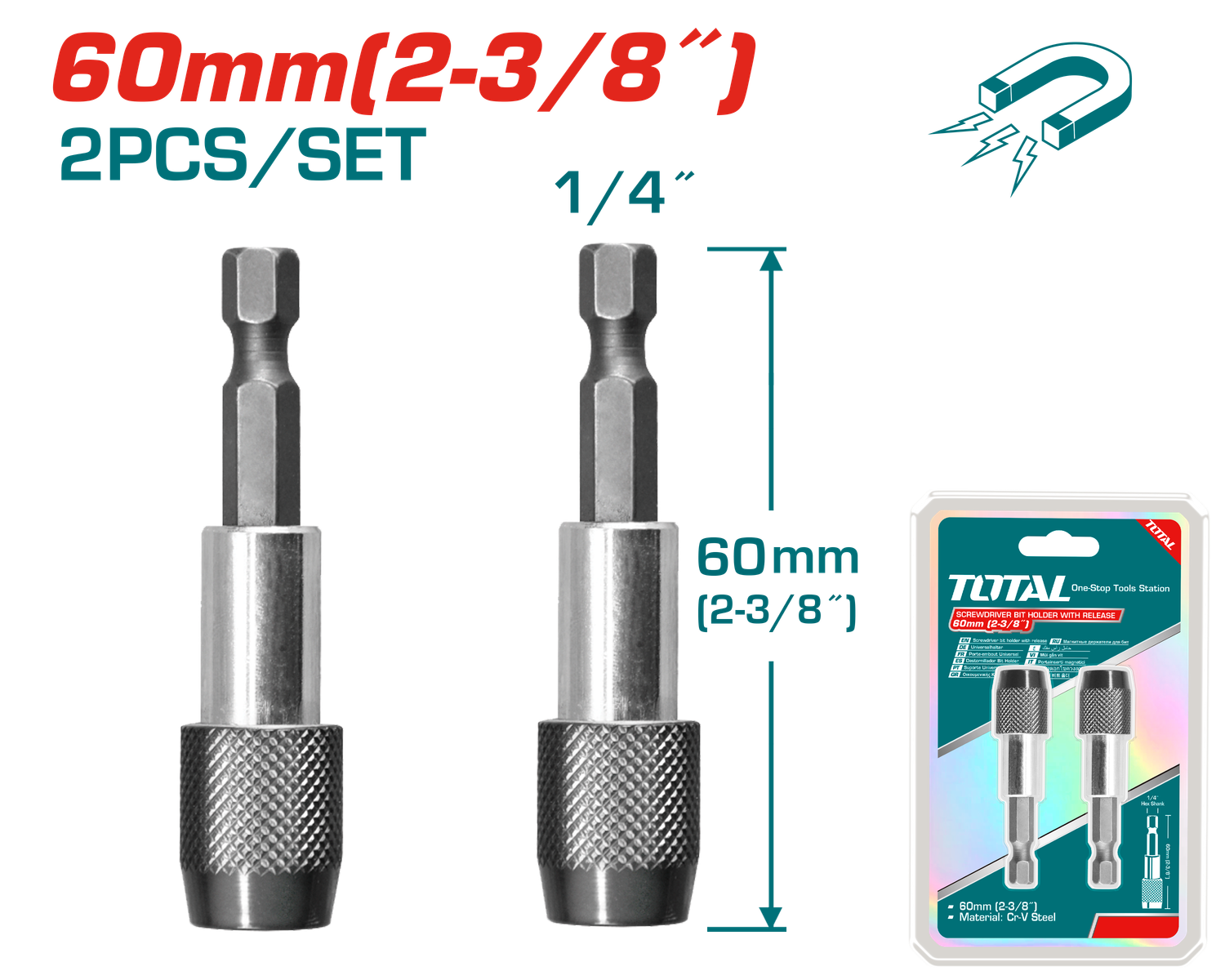TOTAL 60mm Screwdriver Bit Holder with Quick Release (2 Pcs Set) – TAC462601