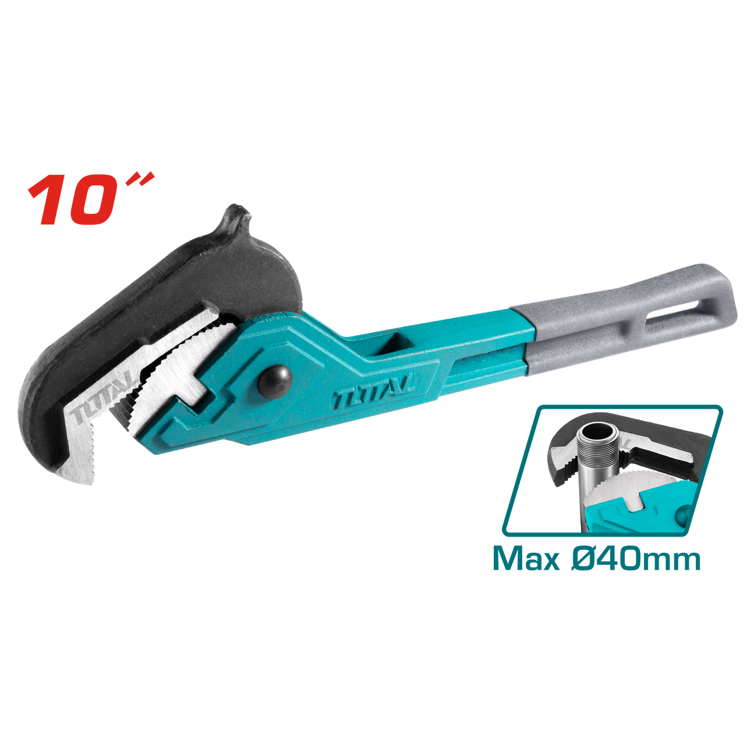 TOTAL 10" Ratcheting Pipe Wrench (250mm) – Heavy Duty Carbon Steel Adjustable Pipe Wrench, 14–40mm Clamping Capacity | Model THT171102