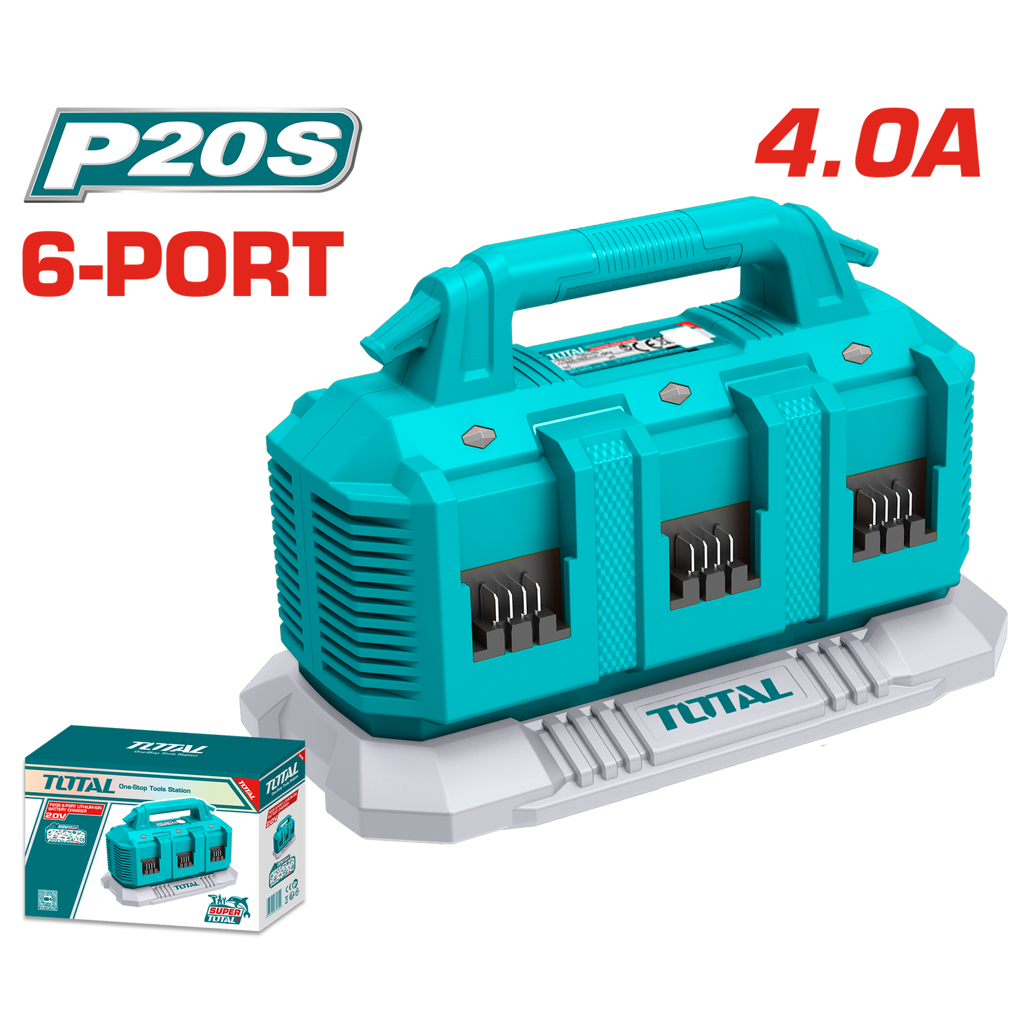 TOTAL TFCLI2064 P20S 20V Multi Battery Charger – 6 Slot Fast Charging Station