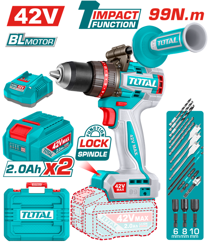 TOTAL Brushless Impact Drill 42V 99Nm - TIDLI429982