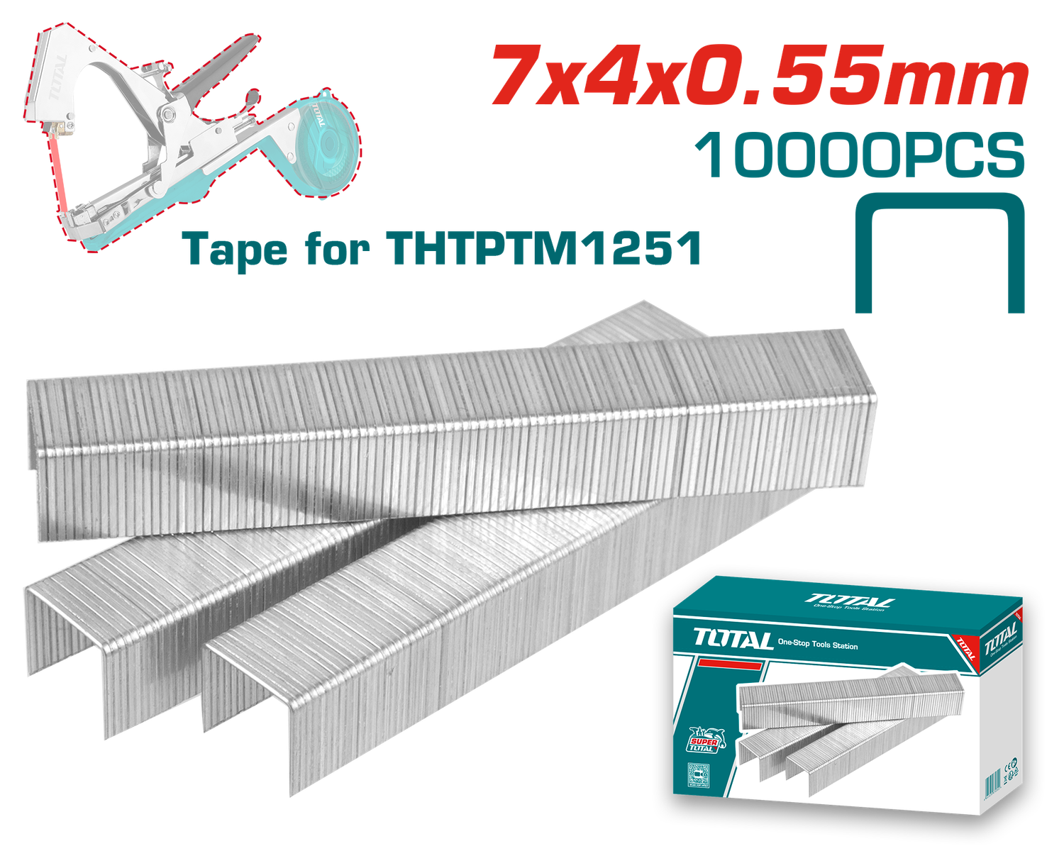 TOTAL THTPTM1251S Staples for Plant Tying Machine – 4mm Length, 7mm Crown, 0.55mm Wire 10,000 pcs