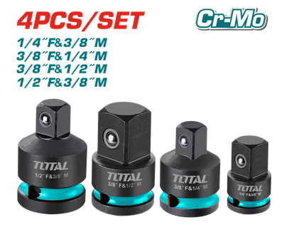 TOTAL 4 Pcs CR-MO Impact Socket Adapter Set (1/4", 3/8", 1/2") – THISAD12438