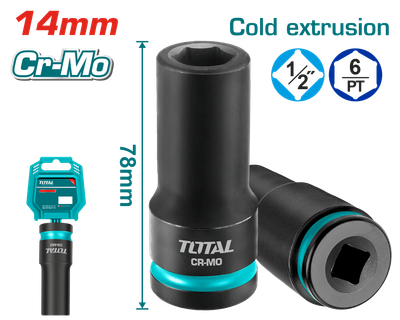 TOTAL 1/2" Drive 14mm Deep Impact Socket Cr-Mo, 78mm Length – THDIS12142L
