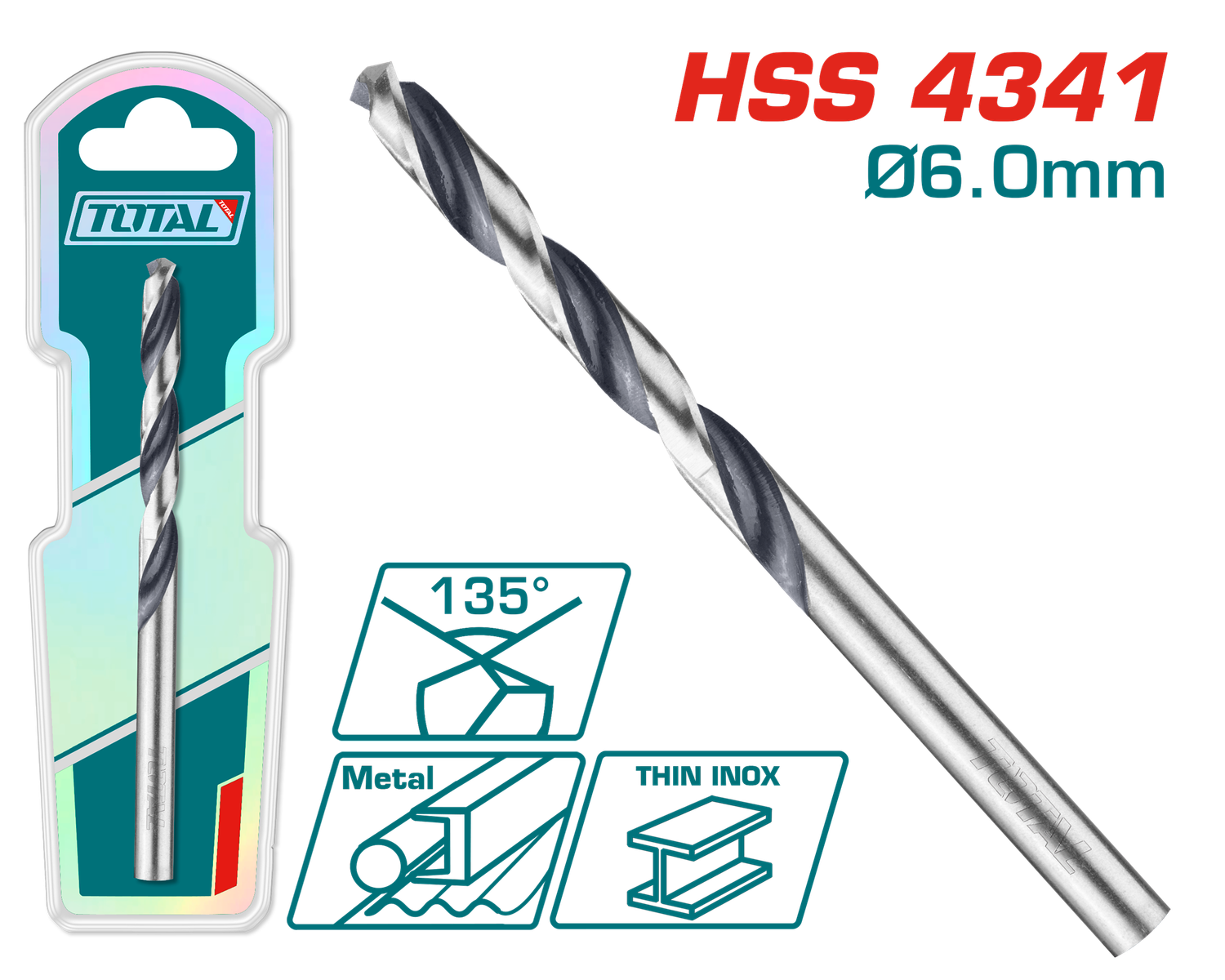 TOTAL Industrial 6mm HSS 4341 Drill Bit, 135° Tip – TAC1200604