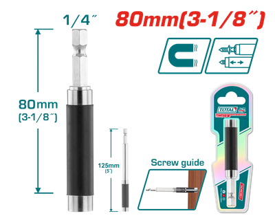 TOTAL Magnetic Extension Screwdriver Bit Holder 80–125mm, 1/4" Hex Shank – TAC463801