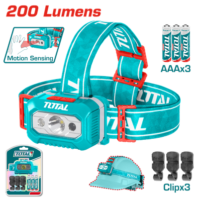 TOTAL LED Headlamp 200 Lumens, 91m Beam Distance, 3×AAA Battery, IPX4 Water Resistant-THL013AAA6