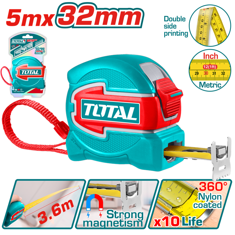 TOTAL Steel Measuring Tape 5m x 32mm - TMT80532