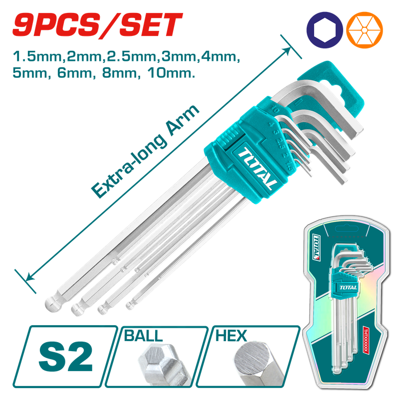 TOTAL Ball Point Hex Key Set 9 Pcs - THT106292