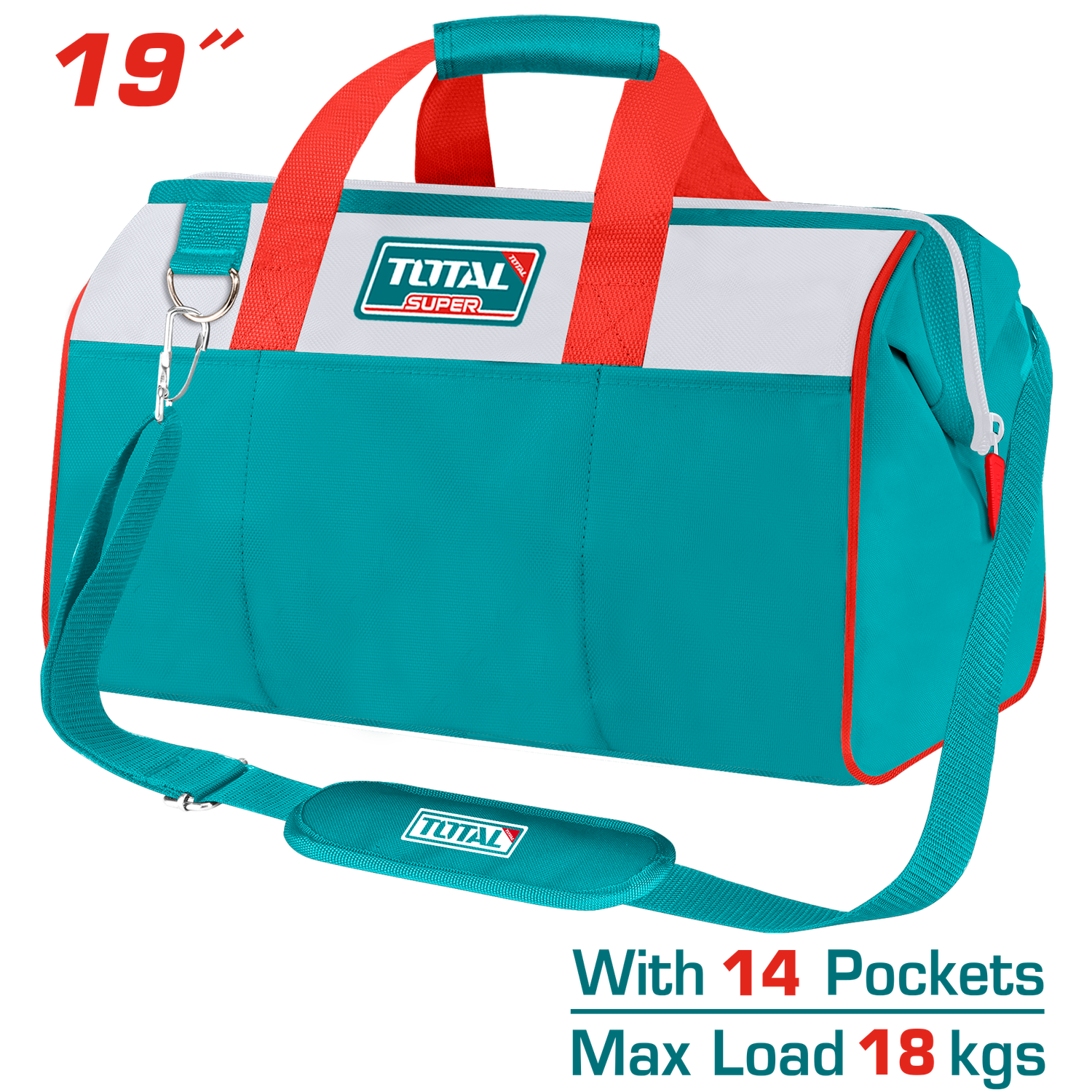 TOTAL Tool Bag 19?, 1680D Polyester, Heavy-Duty with Multiple Pockets-THT261925